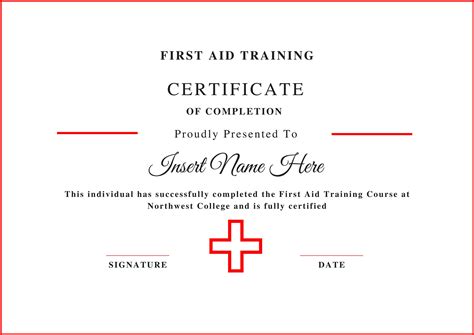 first aid certificate & cpr.